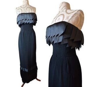 Vintage Victor Costa 1980s Black Gown 1986 Chanel Runway Style Ribbon Tier MINT
